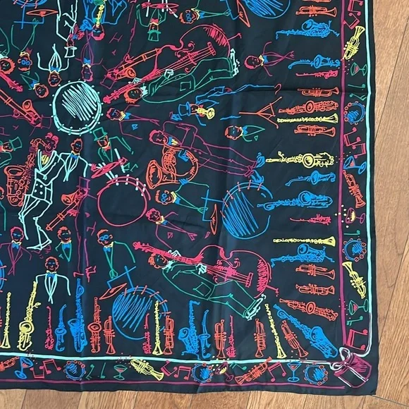 Vintage Perry Ellis Music Mardi Gras Square Silk Scarf - Picture 6 of 8